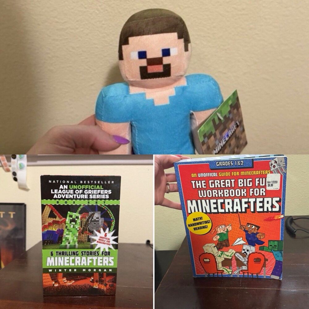 Minecraft Steve Plush NWT, Grade 1&2 Workbook Gently Used & 6 Story Book Box Set